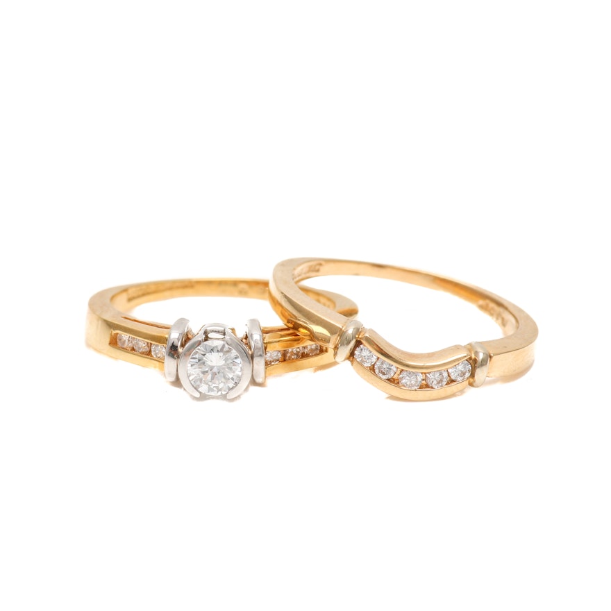 14K Two Tone Gold Diamond Ring Set