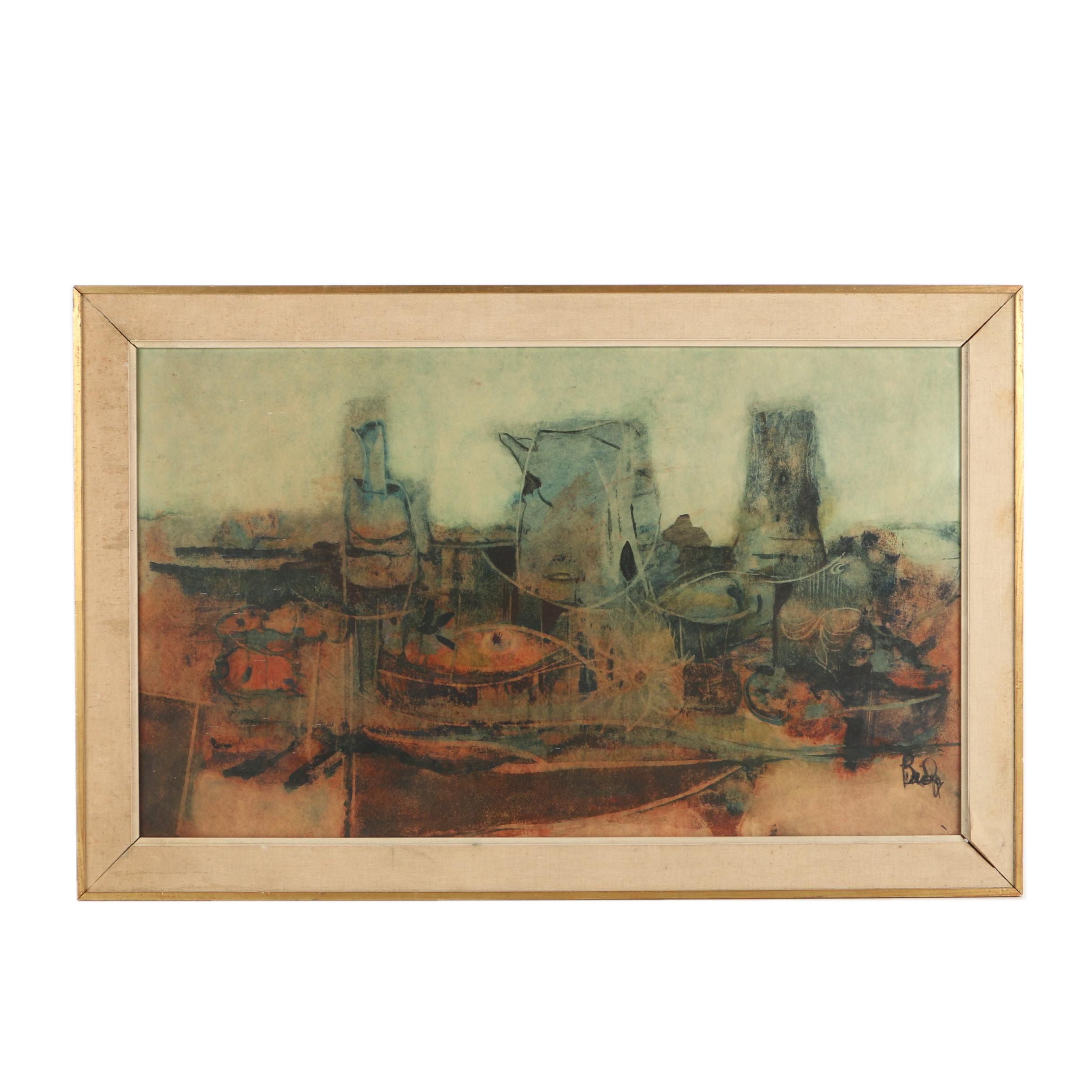 Donald Purdy Mixed Media and Oil Painting of Abstract Composition