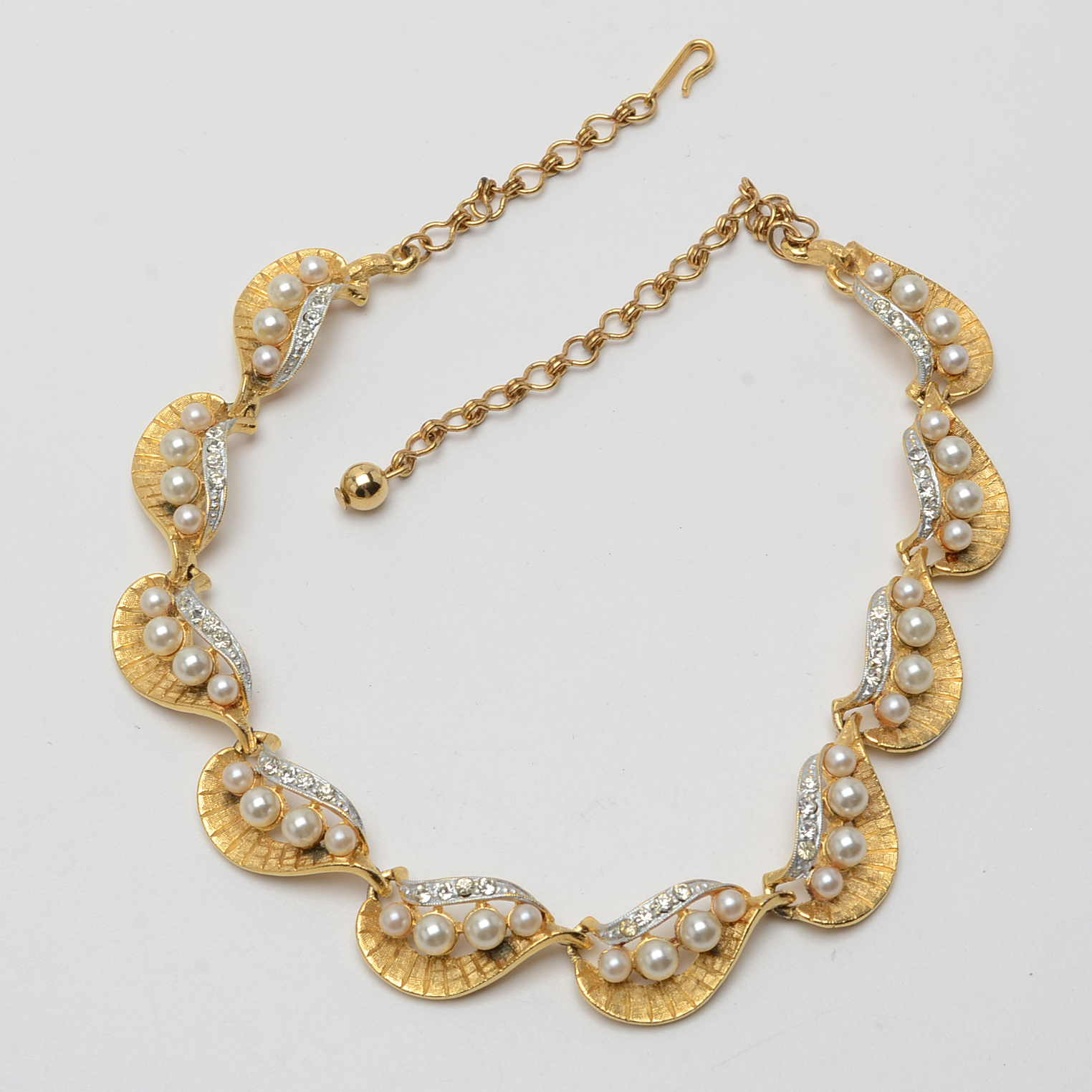 Vintage BSK Gold-Tone Rhinestone and Faux Pearl Three-Piece Jewelry Set