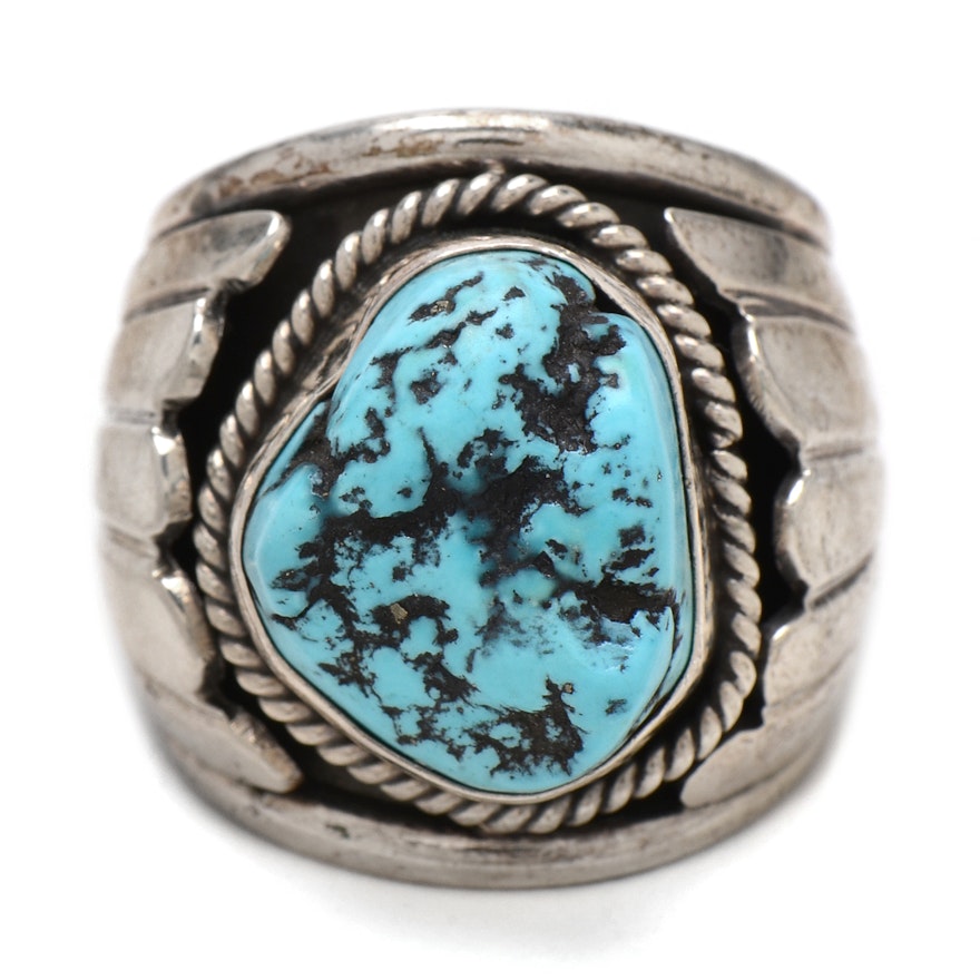 Native American Style 800 Silver Dyed Magnesite Ring