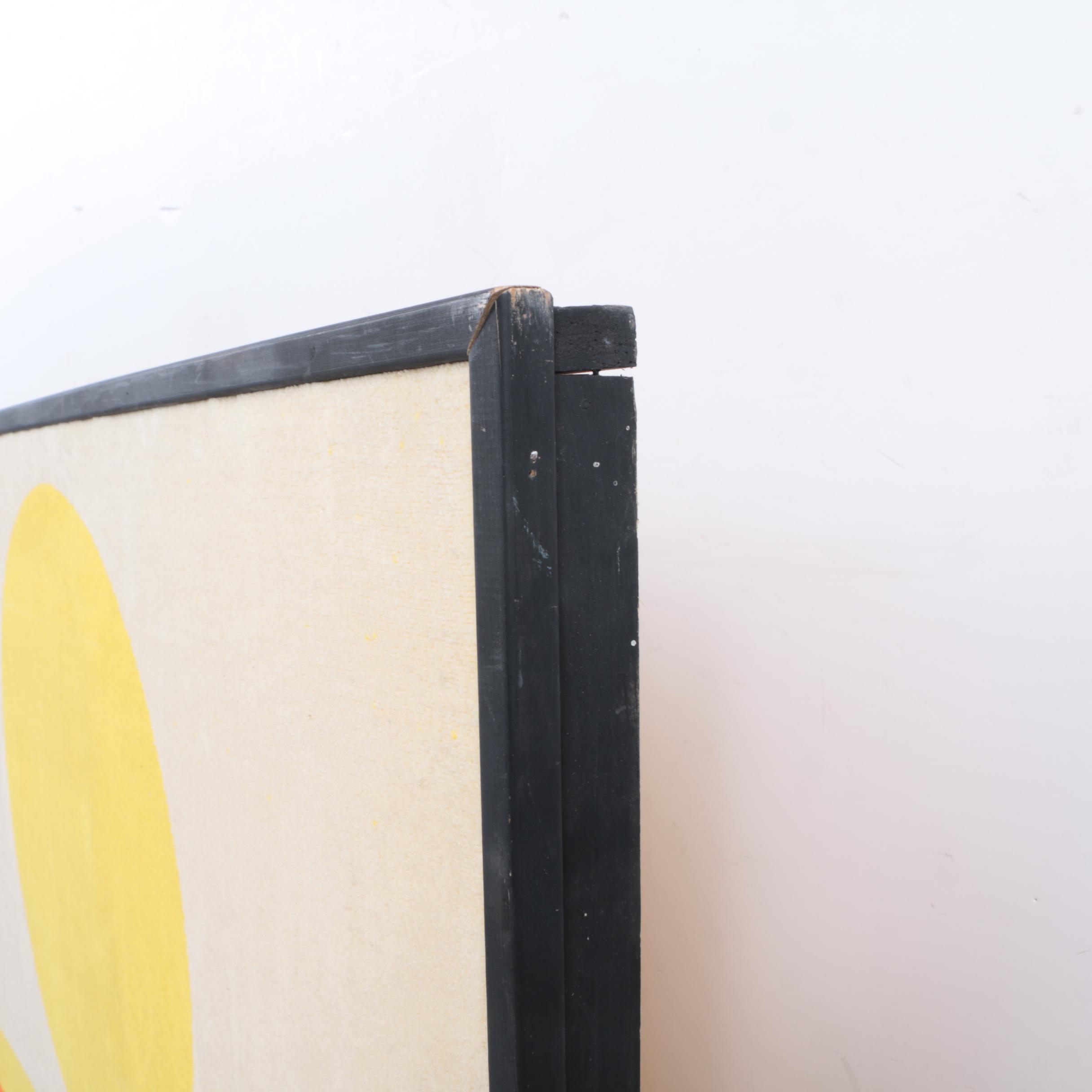 Circa 1970s Serigraph Print on Fabric of Abstract Landscape with Yellow Sun