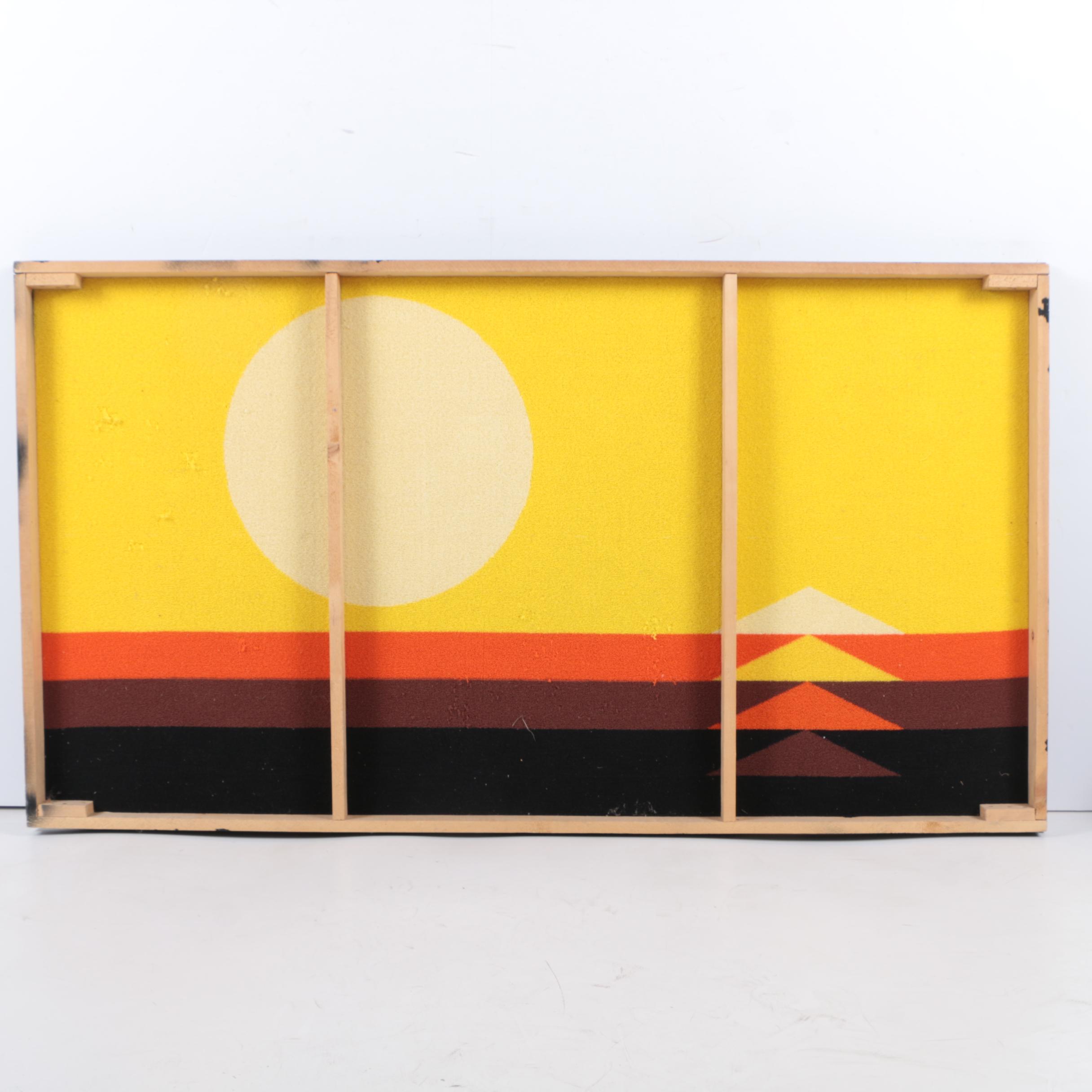 Circa 1970s Serigraph Print on Fabric of Abstract Landscape with Yellow Sun