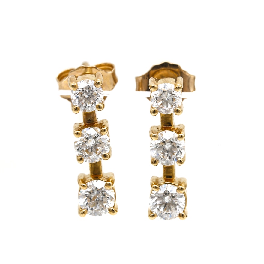 14K Yellow Gold Diamond Drop Earrings