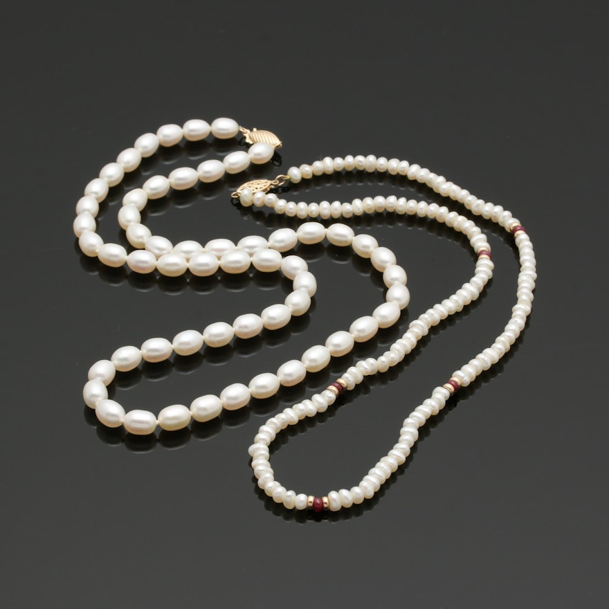 14K Yellow Gold Necklaces with Cultured Pearls and Rubies Including Honora