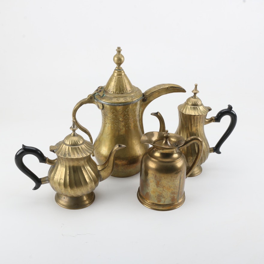 Middle Eastern Brass Dallah with Teapots and Coffee Pots