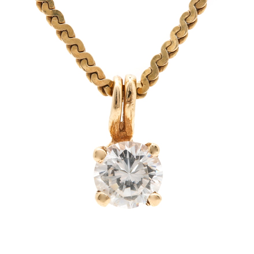 14K Yellow Gold Cubic Zirconia Pendant Necklace