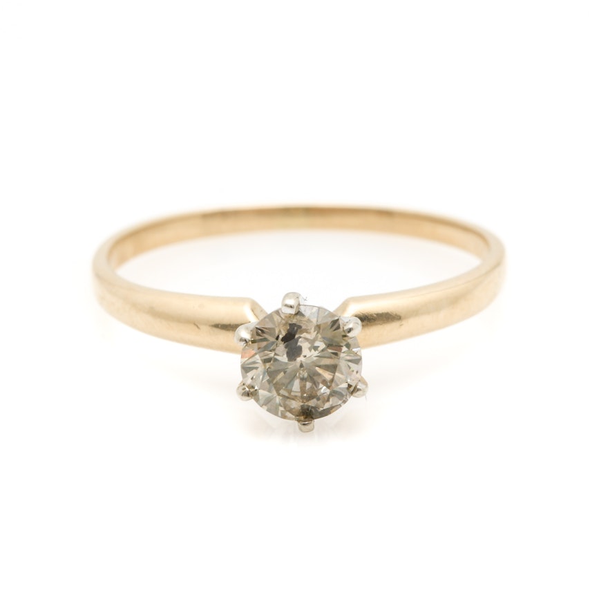 14K Two Tone Gold Diamond Solitaire Ring