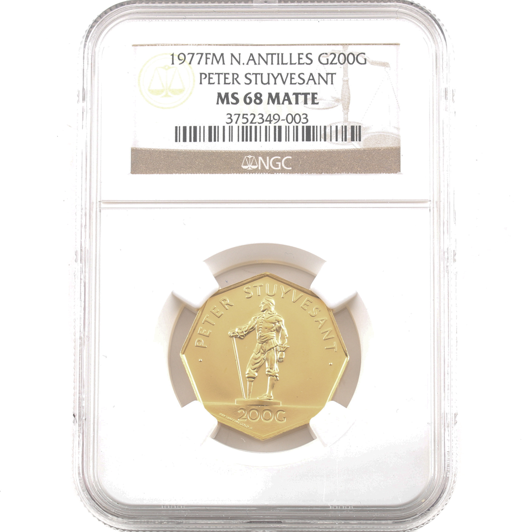 Encapsulated 1977 Netherlands Antilles 200 Gulden Commemorative Gold Coin