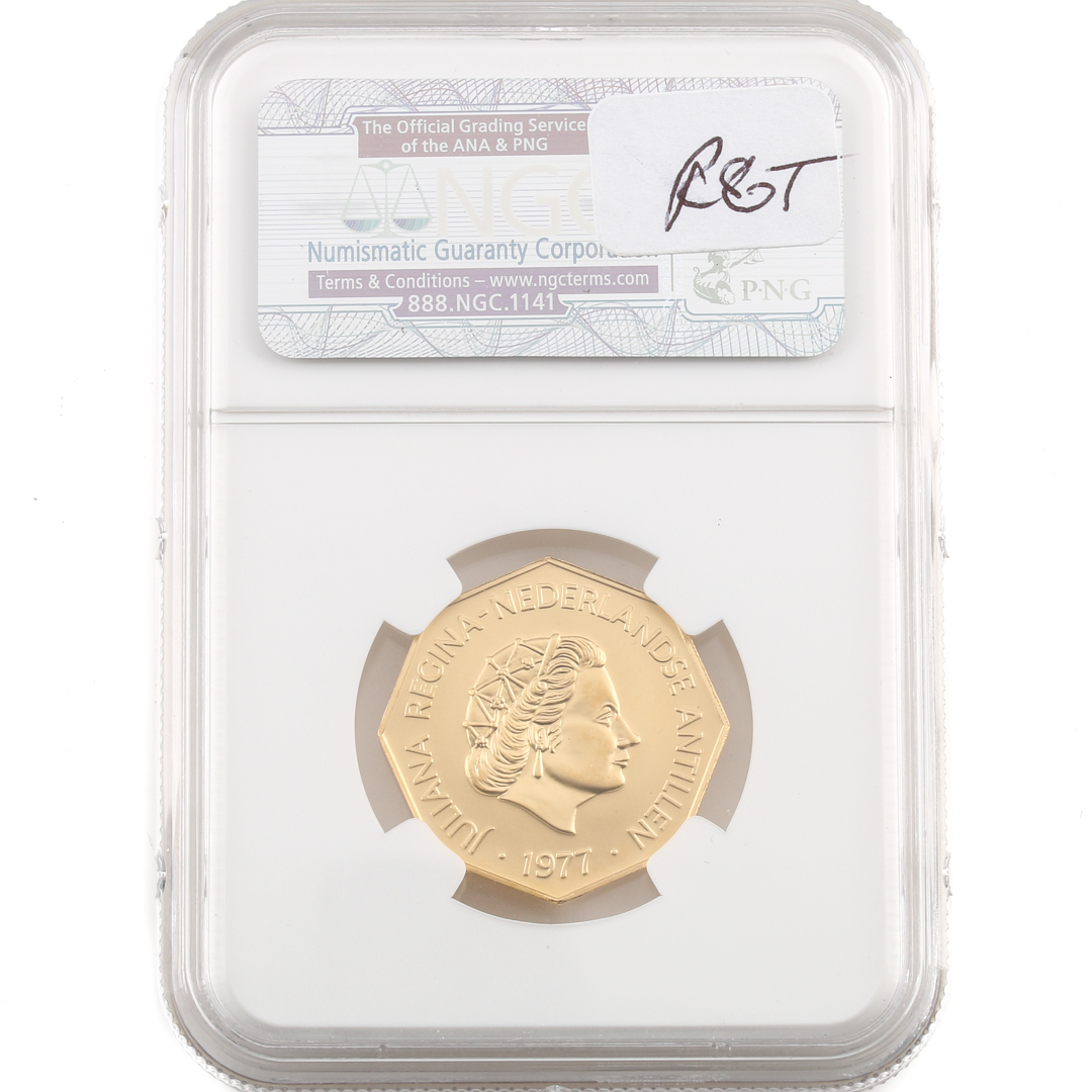 Encapsulated 1977 Netherlands Antilles 200 Gulden Commemorative Gold Coin