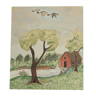 Z.A. Weaver Folk Art Gouache Painting on Paper Z.A. Weaver Folk Art Gouache Painting on Paper