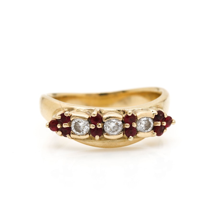 14K Yellow Gold Diamond and Ruby Ring