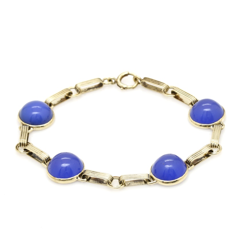 14K Yellow Gold Blue Chalcedony Link Bracelet