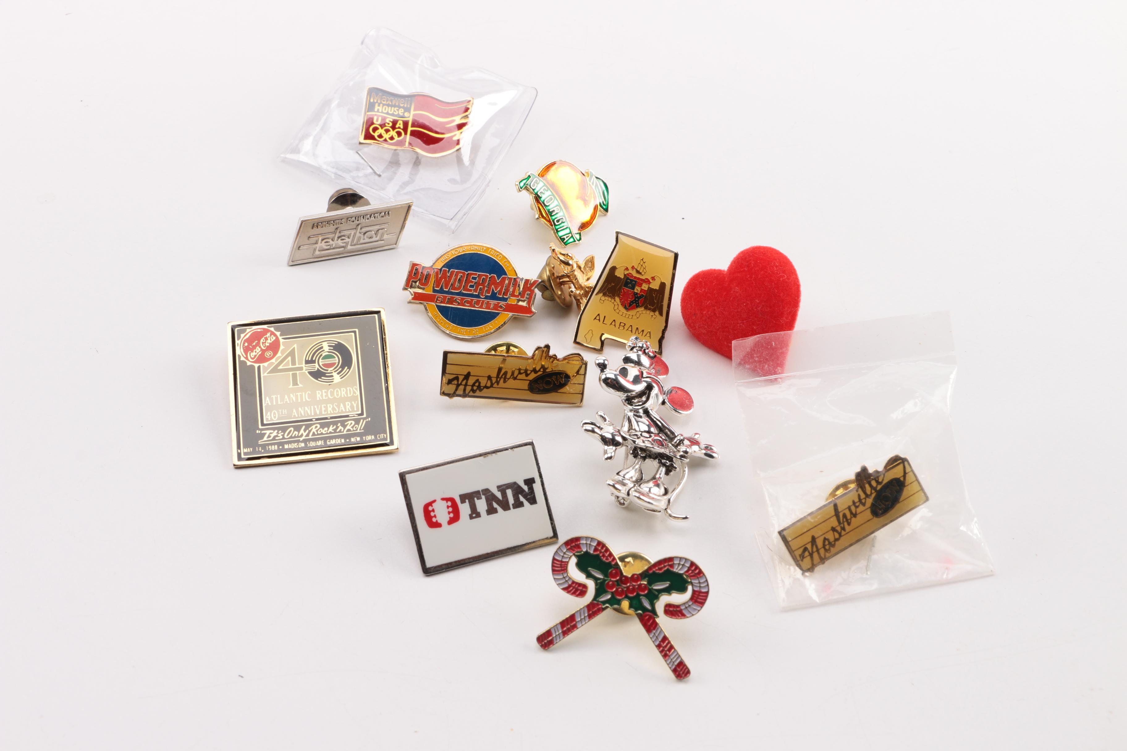 Pin-Back Button Collection Featuring Disney, Bugs Bunny, and US Olympics