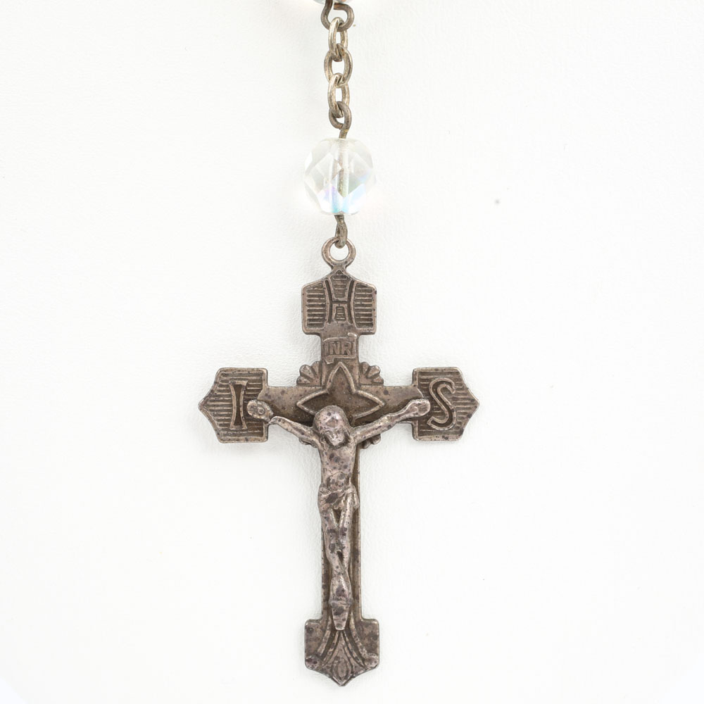 Sterling Silver Crystal Rosary with Crucifix and Christ Plaque Attachment