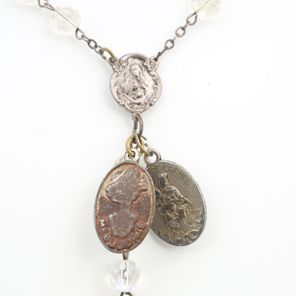 Sterling Silver Crystal Rosary with Crucifix and Christ Plaque Attachment