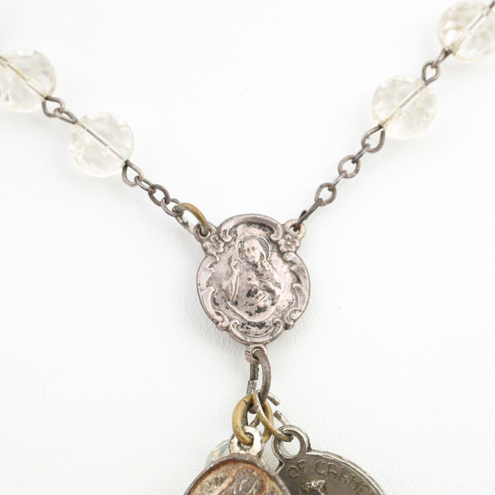 Sterling Silver Crystal Rosary with Crucifix and Christ Plaque Attachment