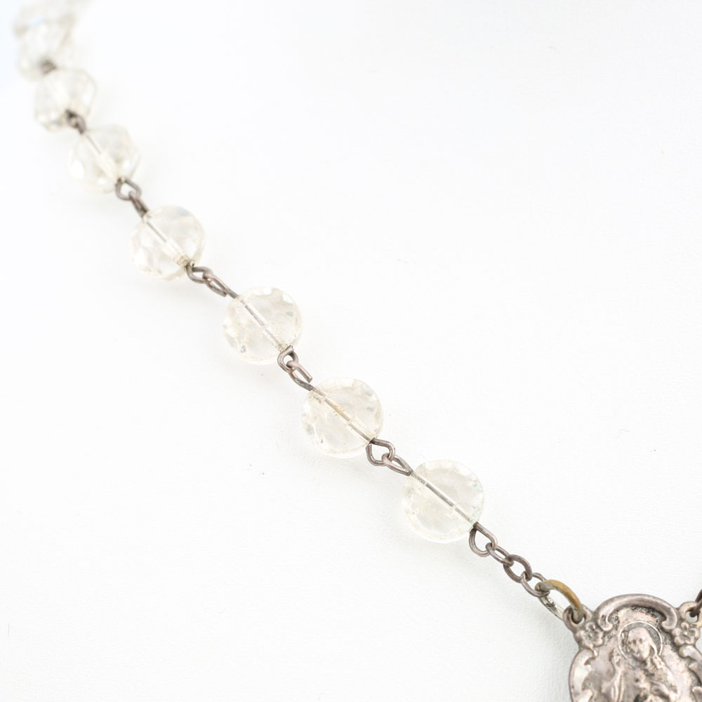 Sterling Silver Crystal Rosary with Crucifix and Christ Plaque Attachment