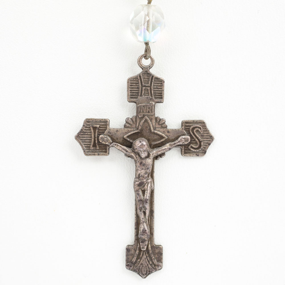 Sterling Silver Crystal Rosary with Crucifix and Christ Plaque Attachment