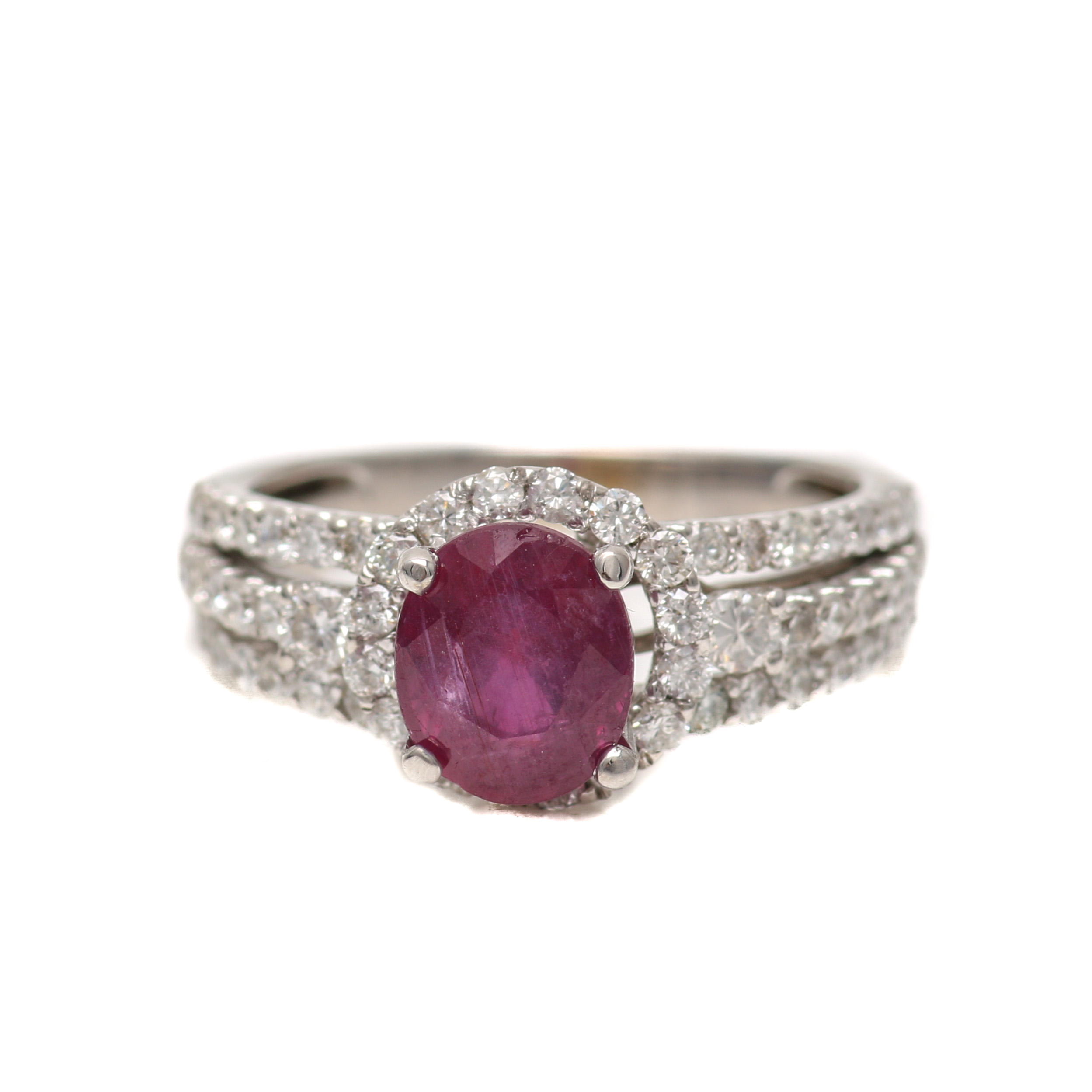 14K White Gold 1.68 CT Ruby and Diamond Ring