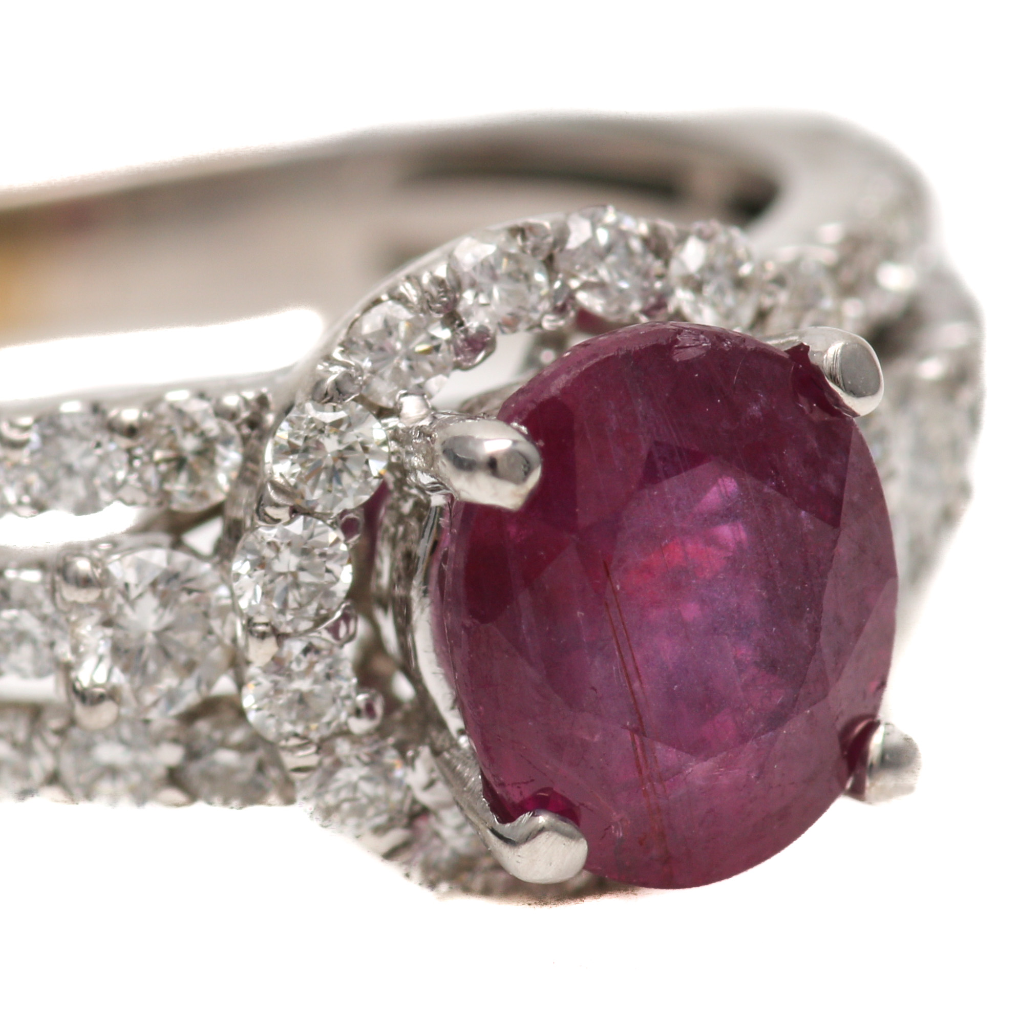 14K White Gold 1.68 CT Ruby and Diamond Ring