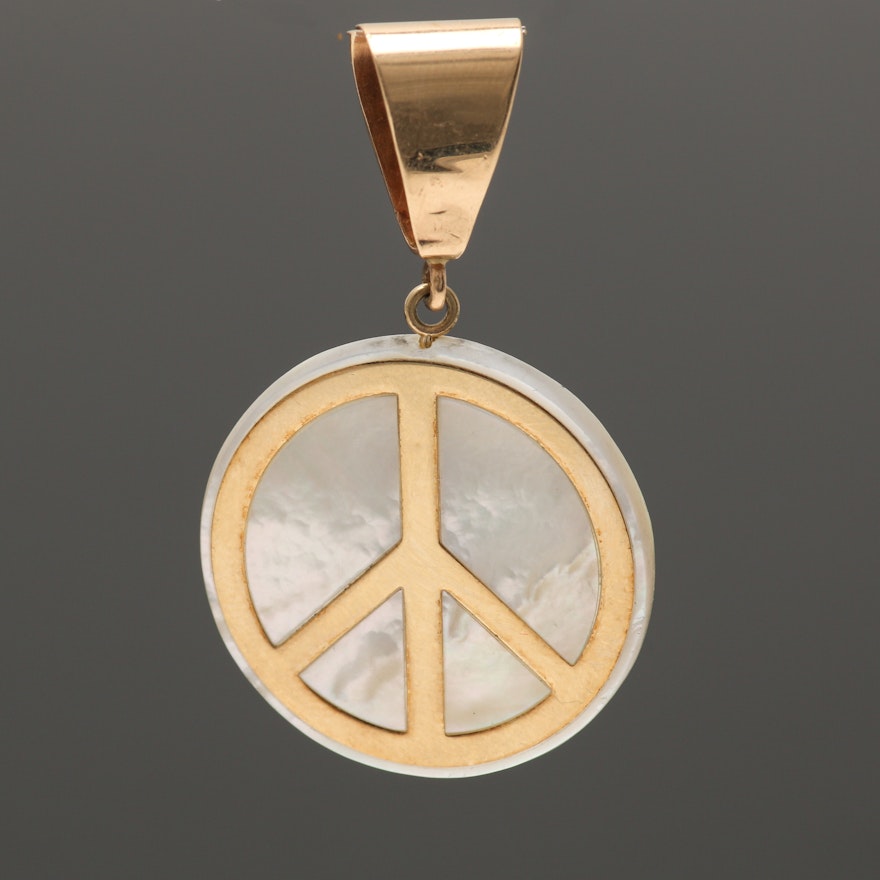 14K Yellow Gold Mother of Pearl Peace Pendant