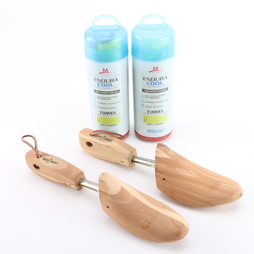 Thieves Market Wooden Boot/Shoe Stretchers and Mission Instant Cooling Towels