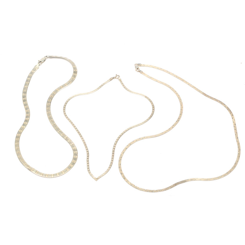 Sterling Silver Laser-Cut Herringbone Chain Necklaces