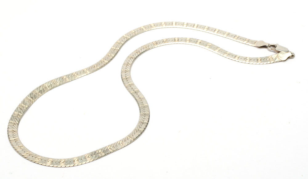 Sterling Silver Laser-Cut Herringbone Chain Necklaces