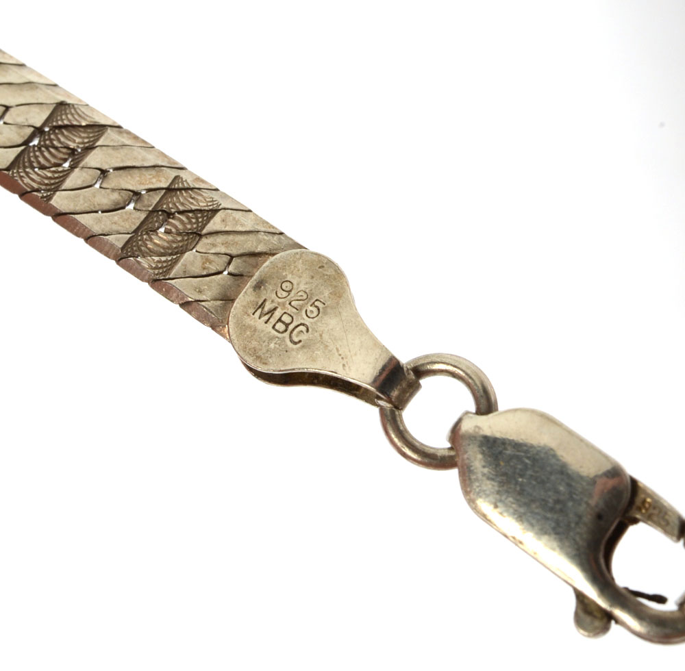 Sterling Silver Laser-Cut Herringbone Chain Necklaces