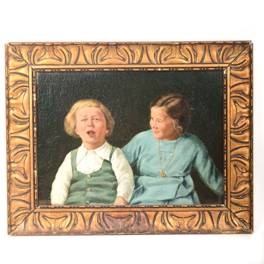 Neoclassical Style Oil on Canvas Portrait of Children