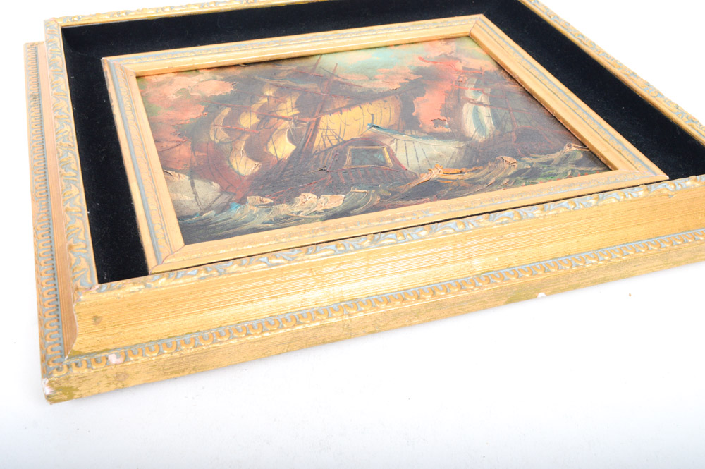 Arturo Vasselli Oil on Canvas Battleship Painting