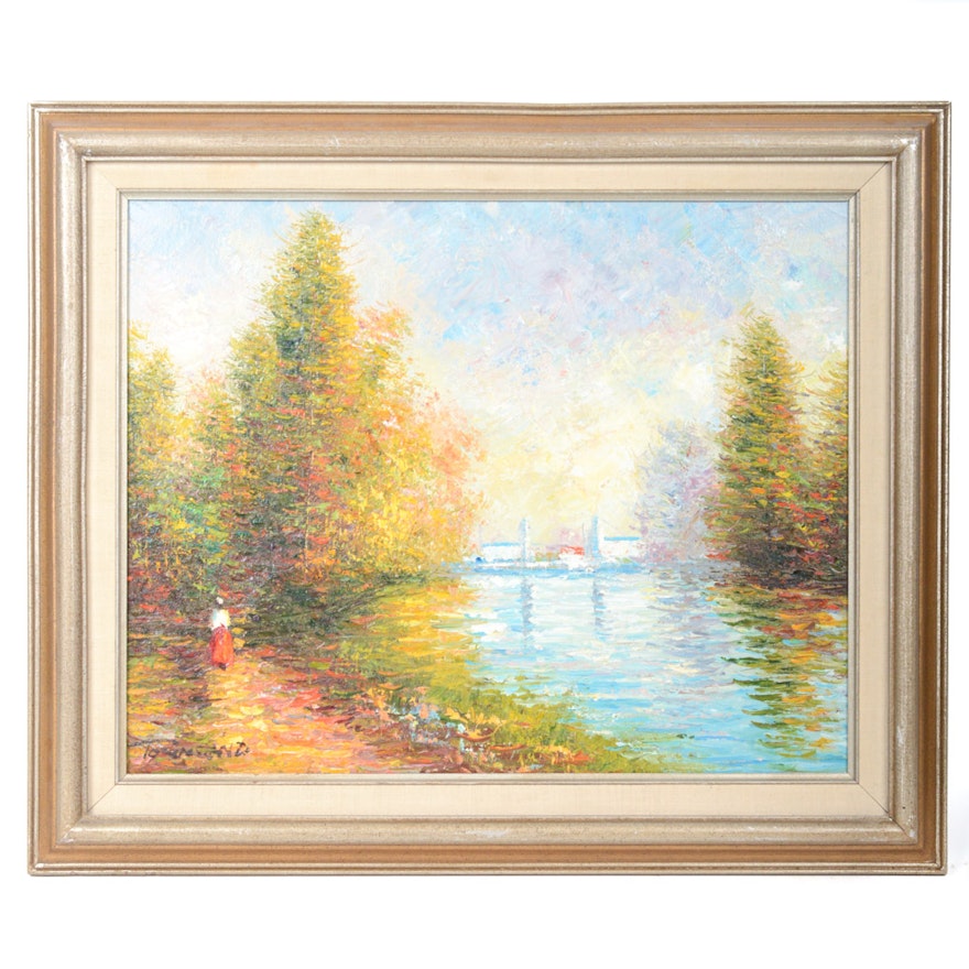 Townsend Oil on Canvas Impressionist Style Landscape Painting