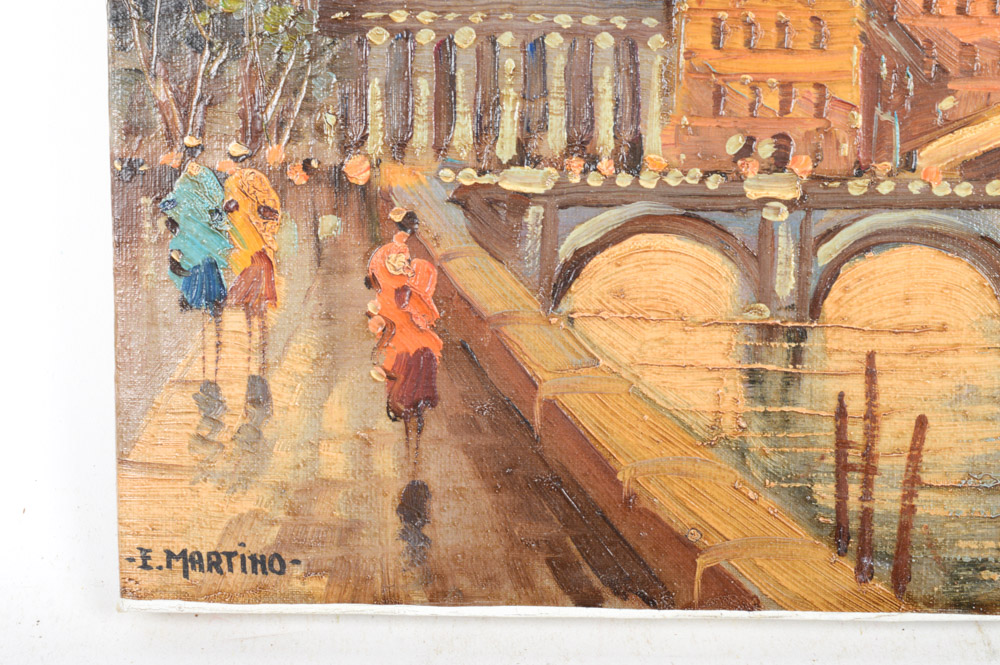 Evangelista Martino Oil on Canvas Rome Street Scene Painting