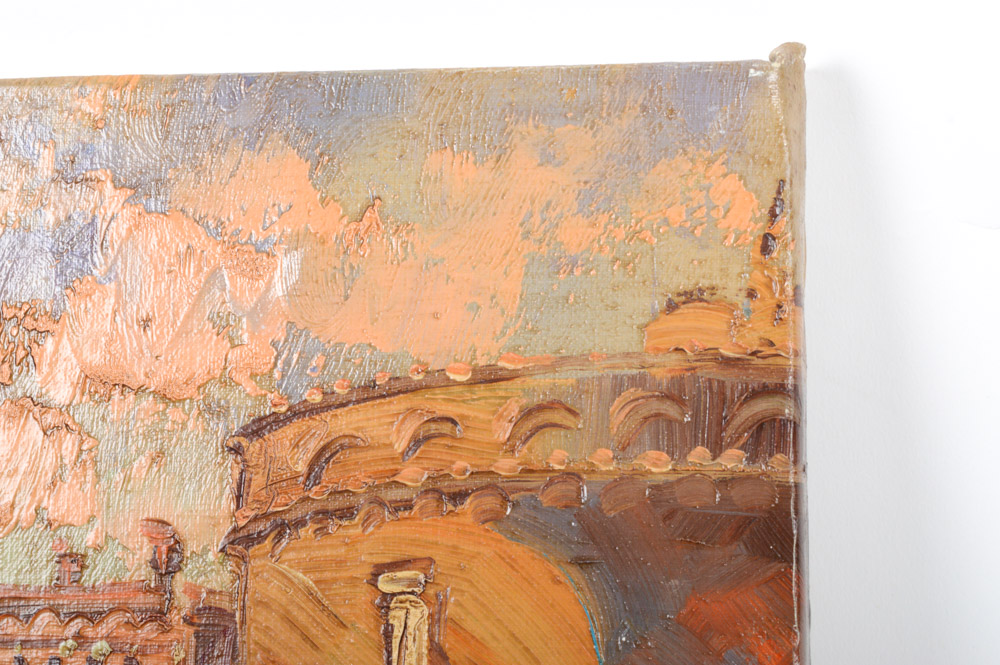 Evangelista Martino Oil on Canvas Rome Street Scene Painting