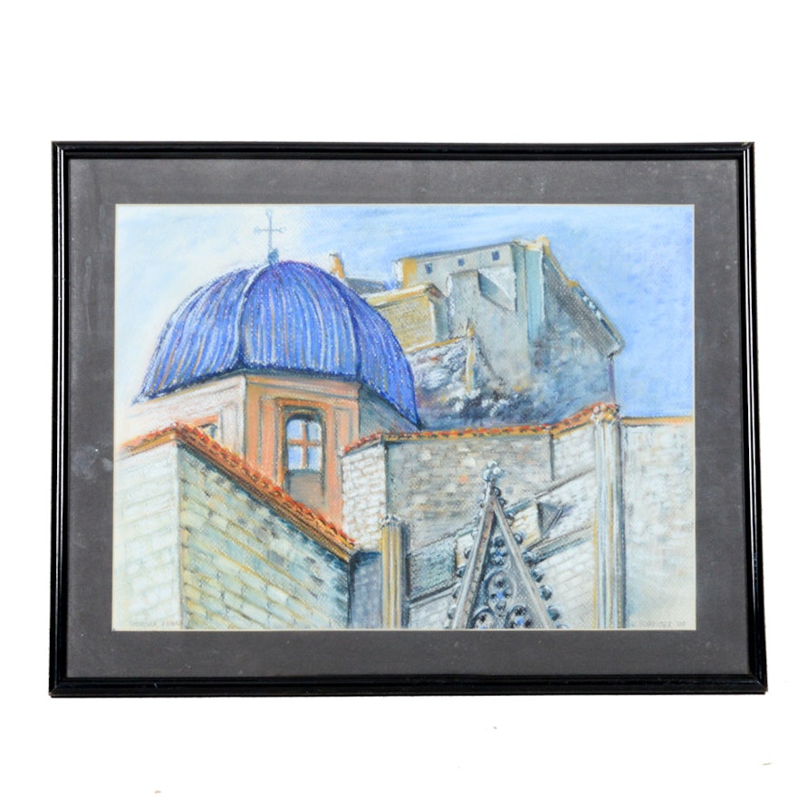 2005 H. Schreiber Oil Pastel Drawing on Paper "Morella, Espana"