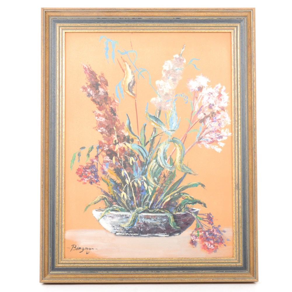 1961 Bingman Oil on Board Still Life Painting