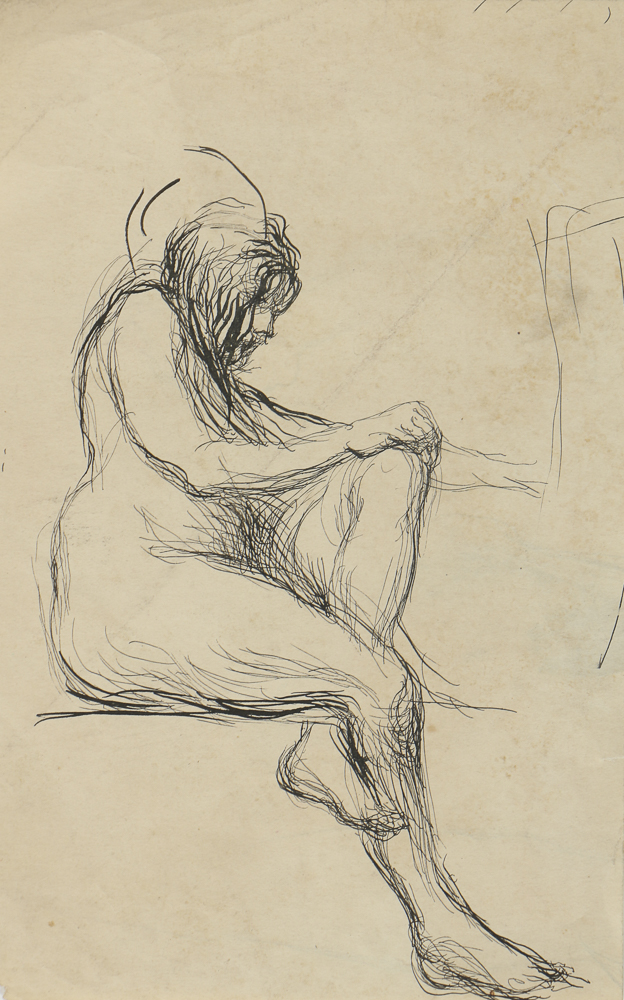 Mary Shaw Female Nude Figure Study Drawing on Paper