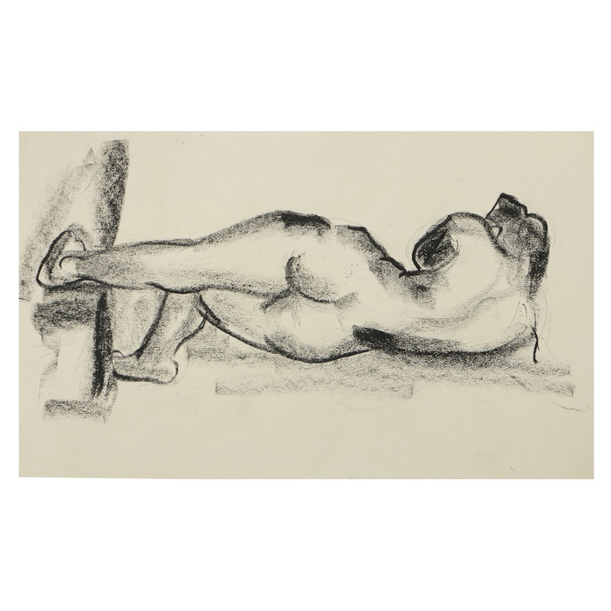 Mary Shaw Female Nude Figure Study Drawing on Paper