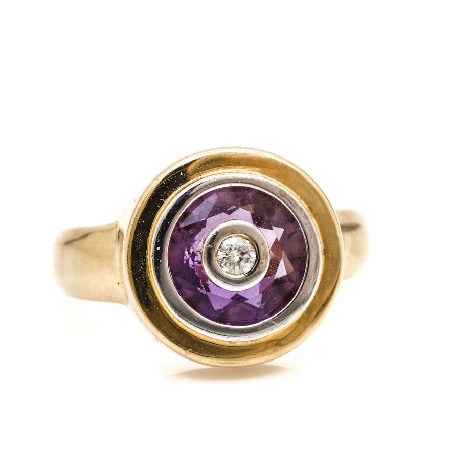 10K Yellow Gold Diamond and Amethyst Ring