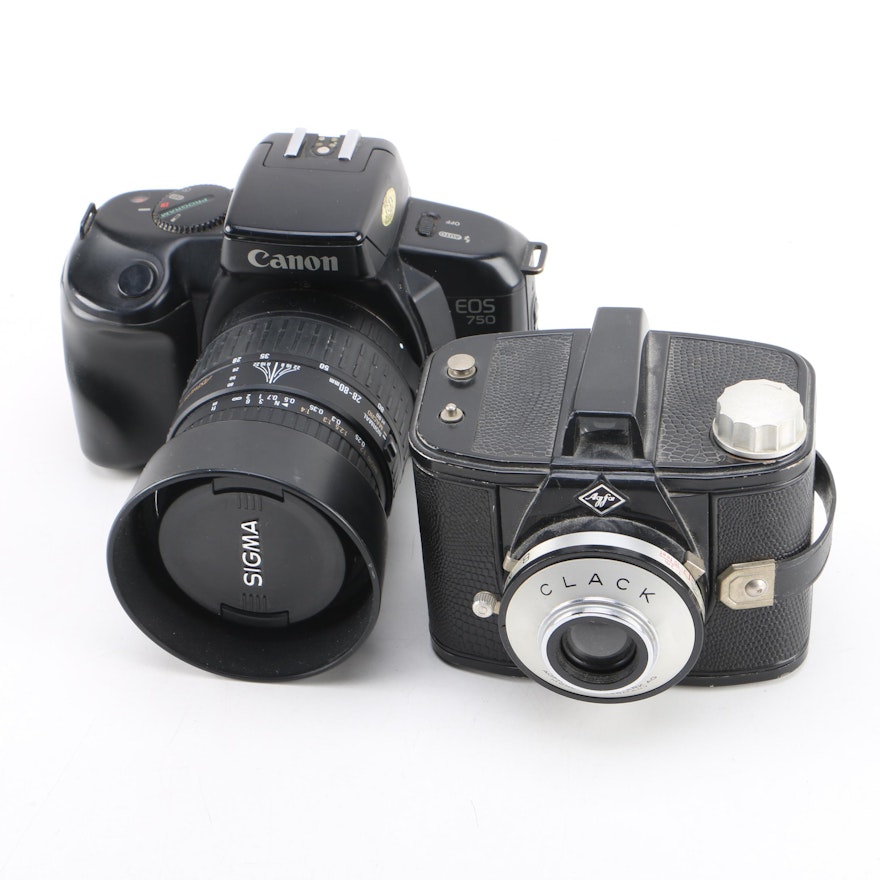 Agfa Clack and Canon EOS 750 Cameras