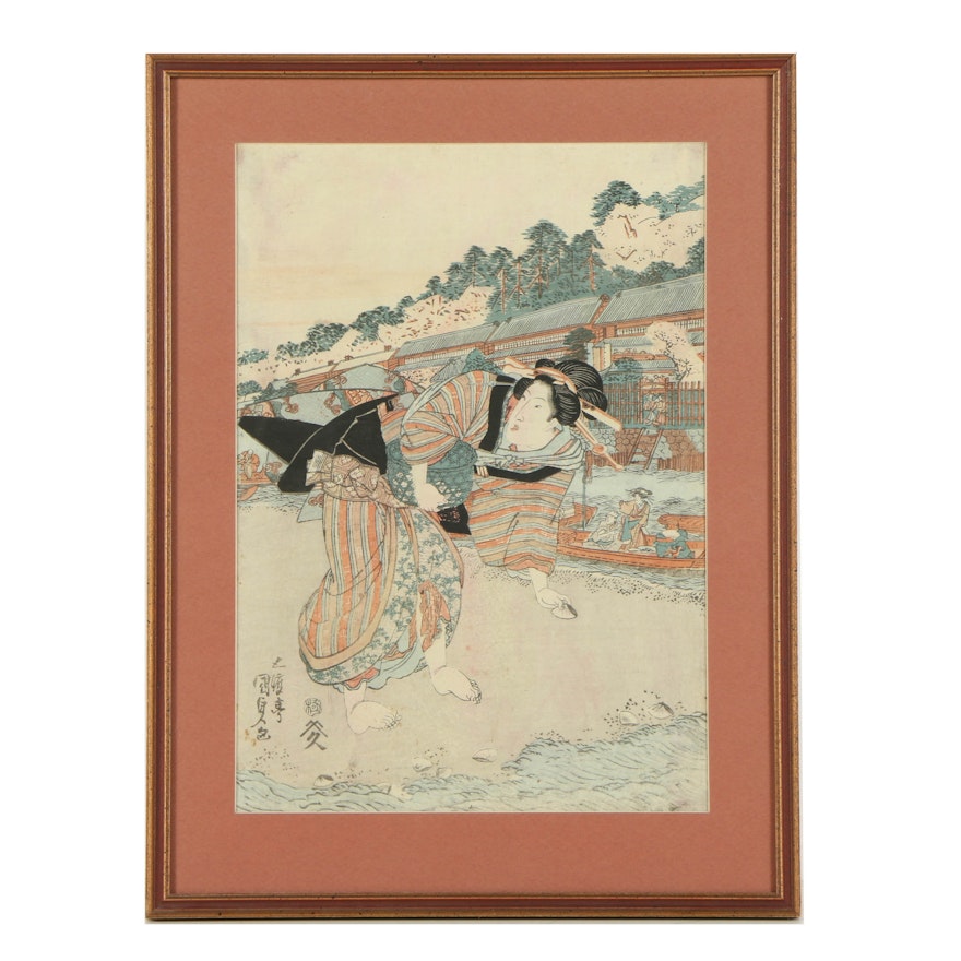 Restrike Print on Paper After Utagawa Kunisada "Scene at Low Tide"