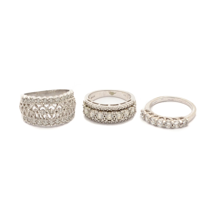 Group of Sterling Silver Cubic Zirconia Rings