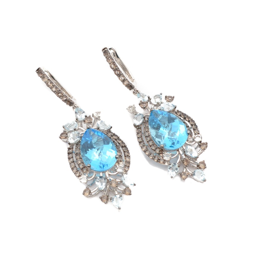 LeVian 14K White Gold Blue Topaz Dangle Earrings