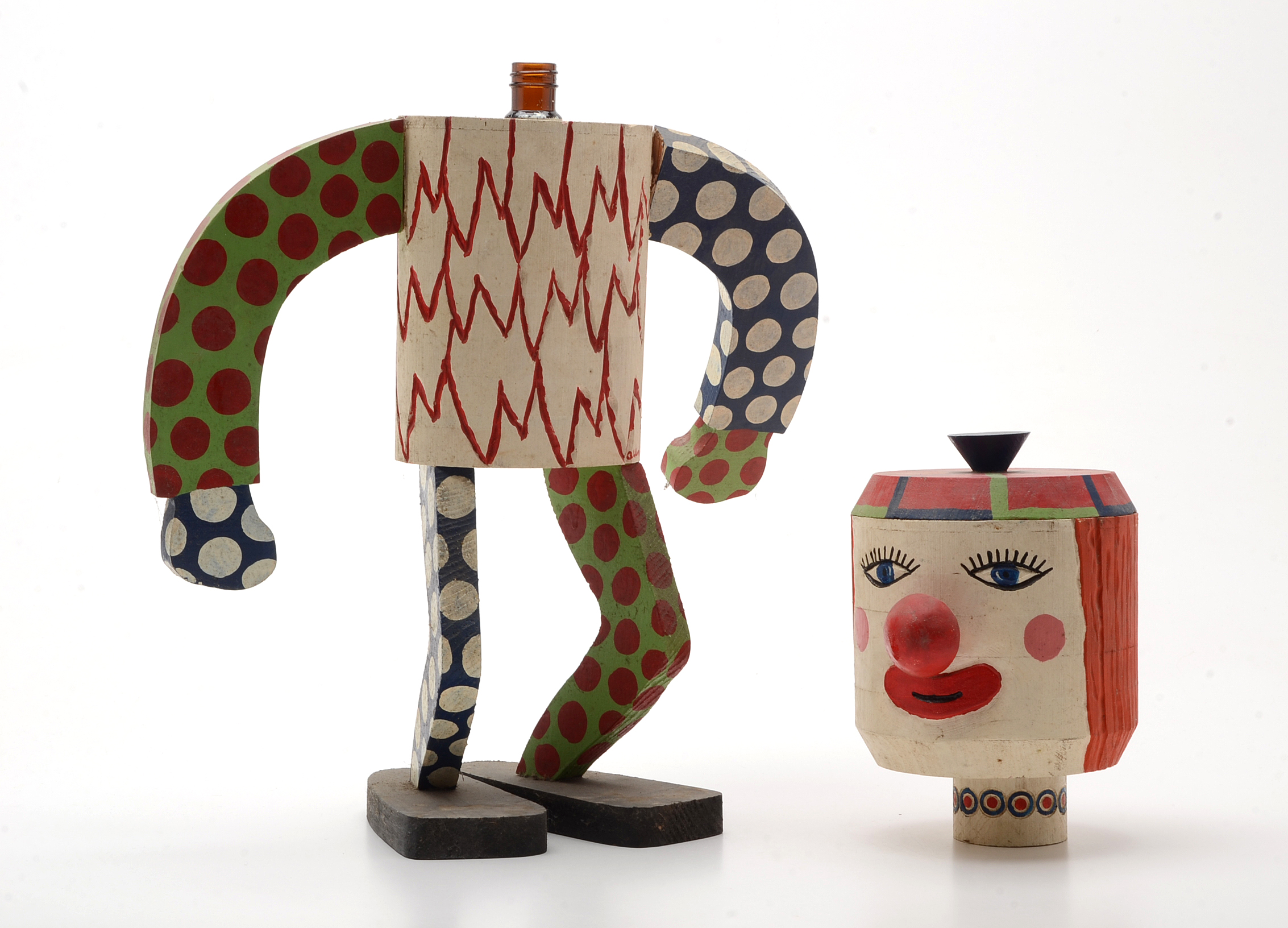 Kenneth "Allen" Wilson Painted Wood Sculpture with Ceramic Head Insert