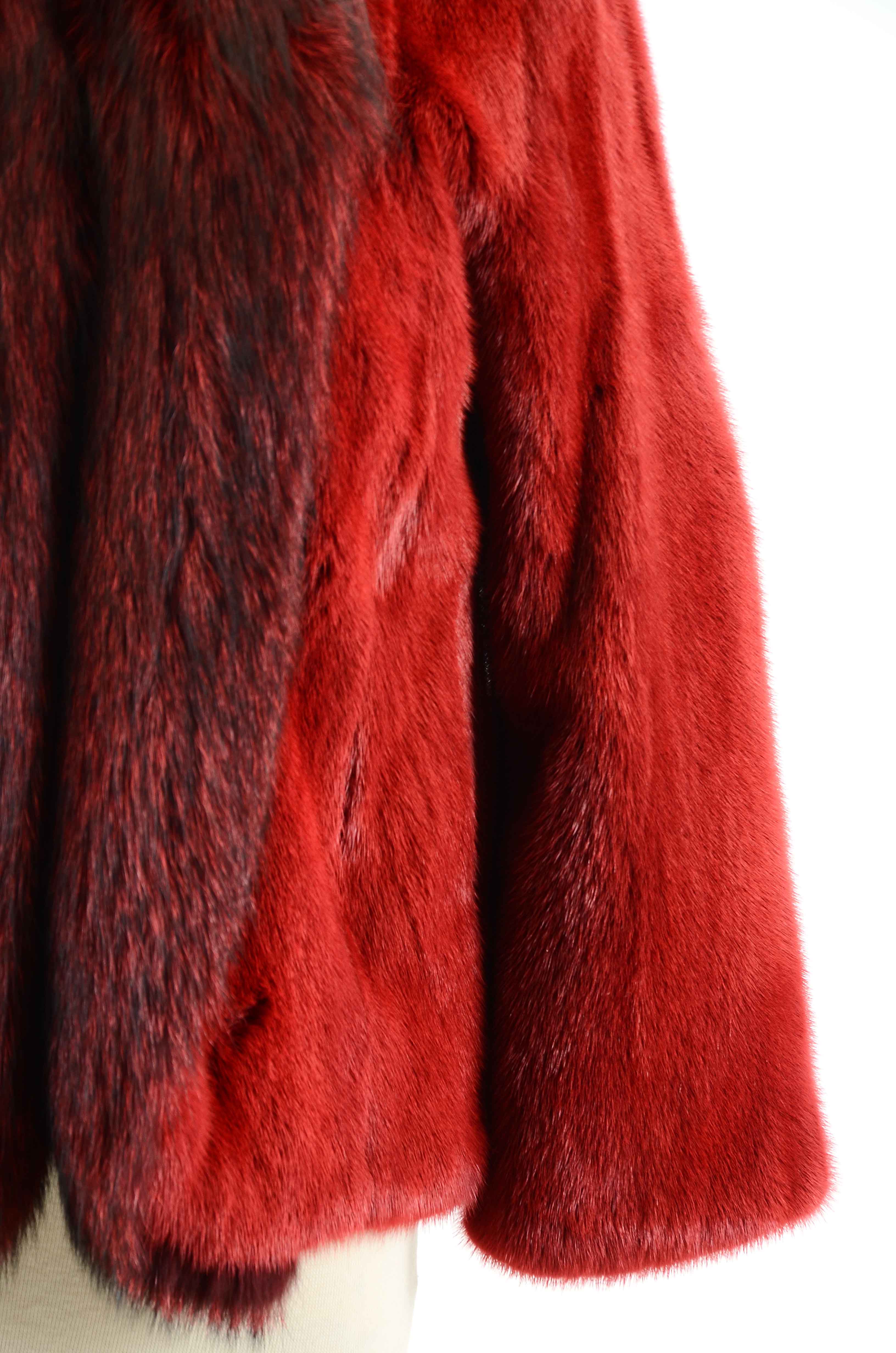 Mary McFadden Couture Dyed Red Mink and Fox Fur Coat