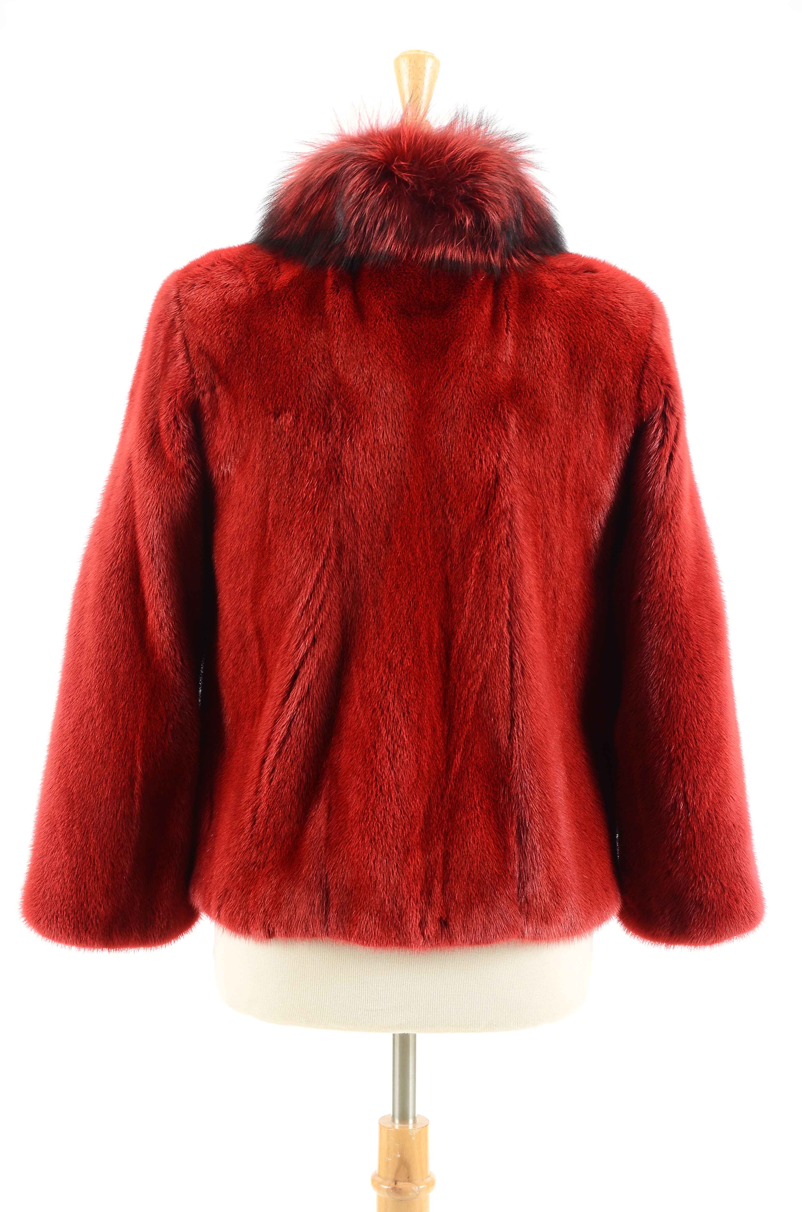 Mary McFadden Couture Dyed Red Mink and Fox Fur Coat