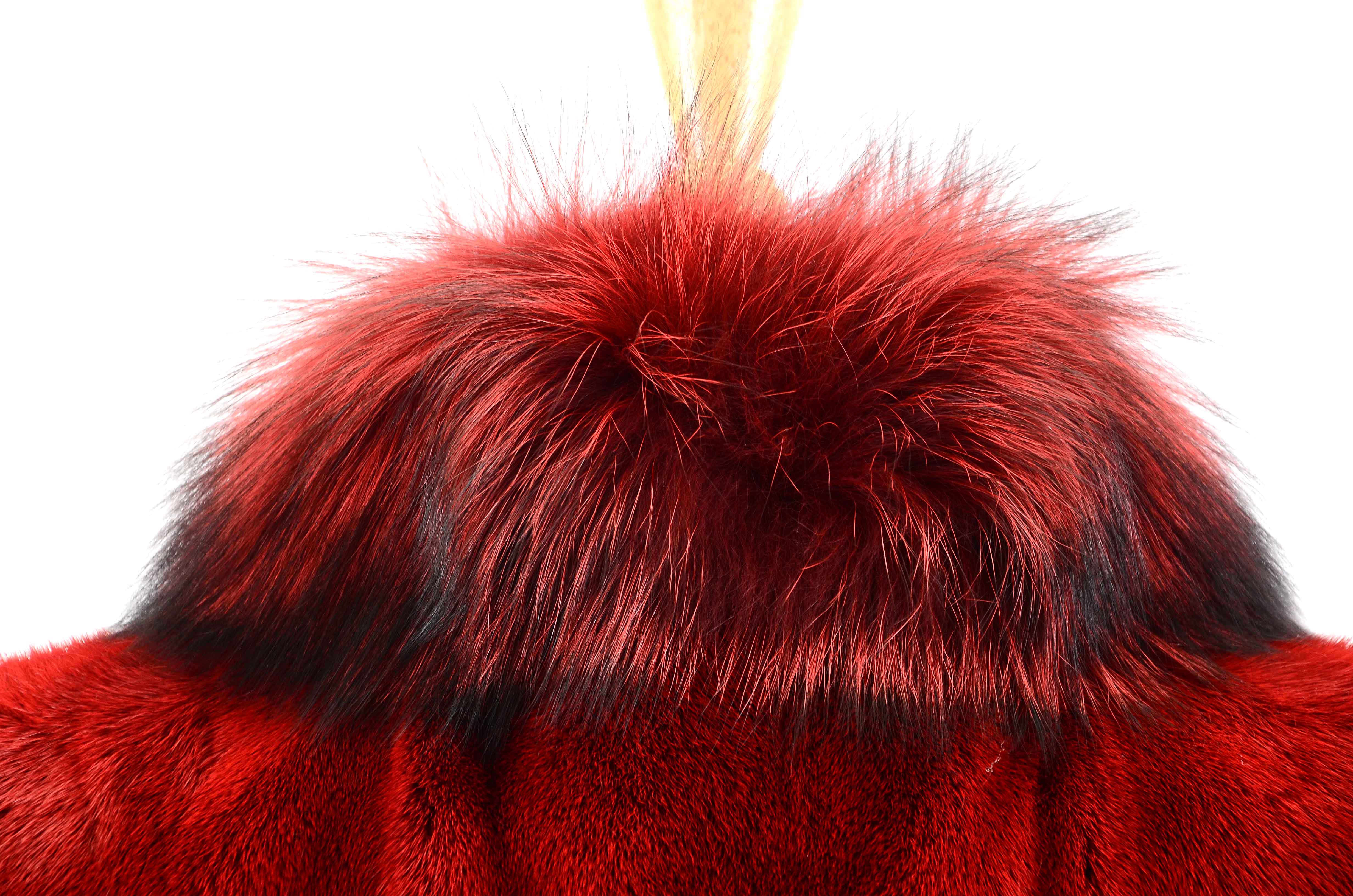 Mary McFadden Couture Dyed Red Mink and Fox Fur Coat
