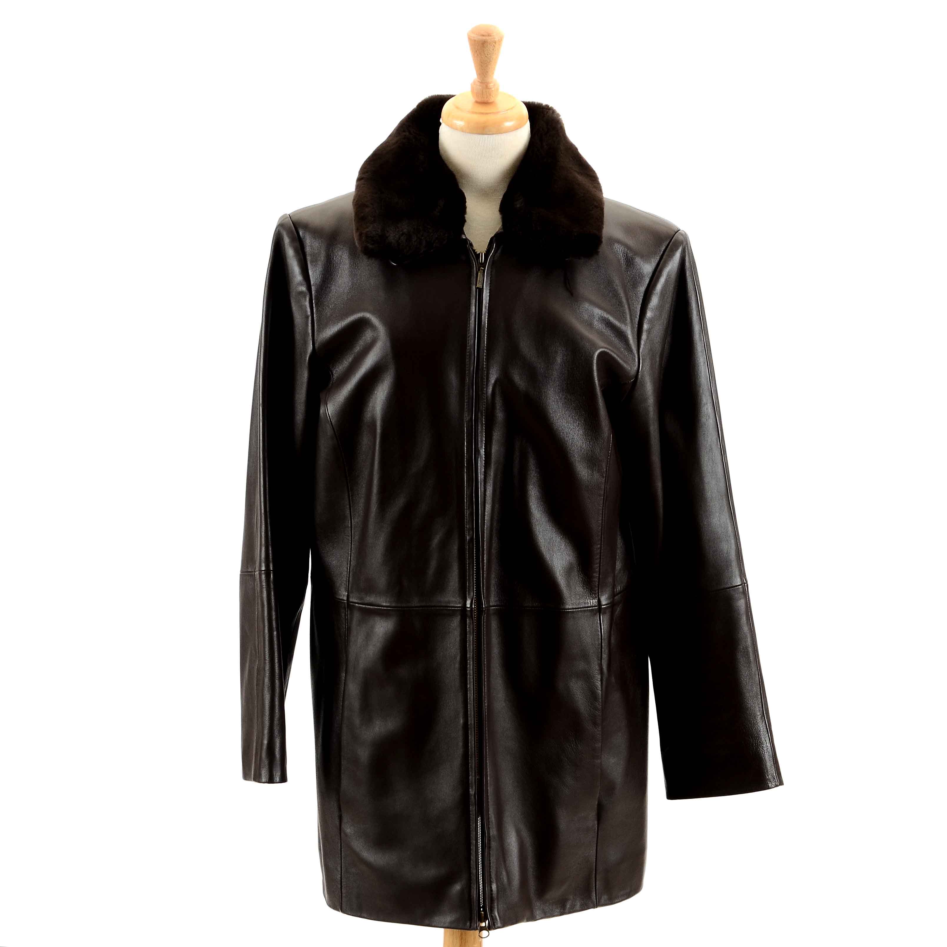 Preston & York Brown Leather Coat With Removable Lining