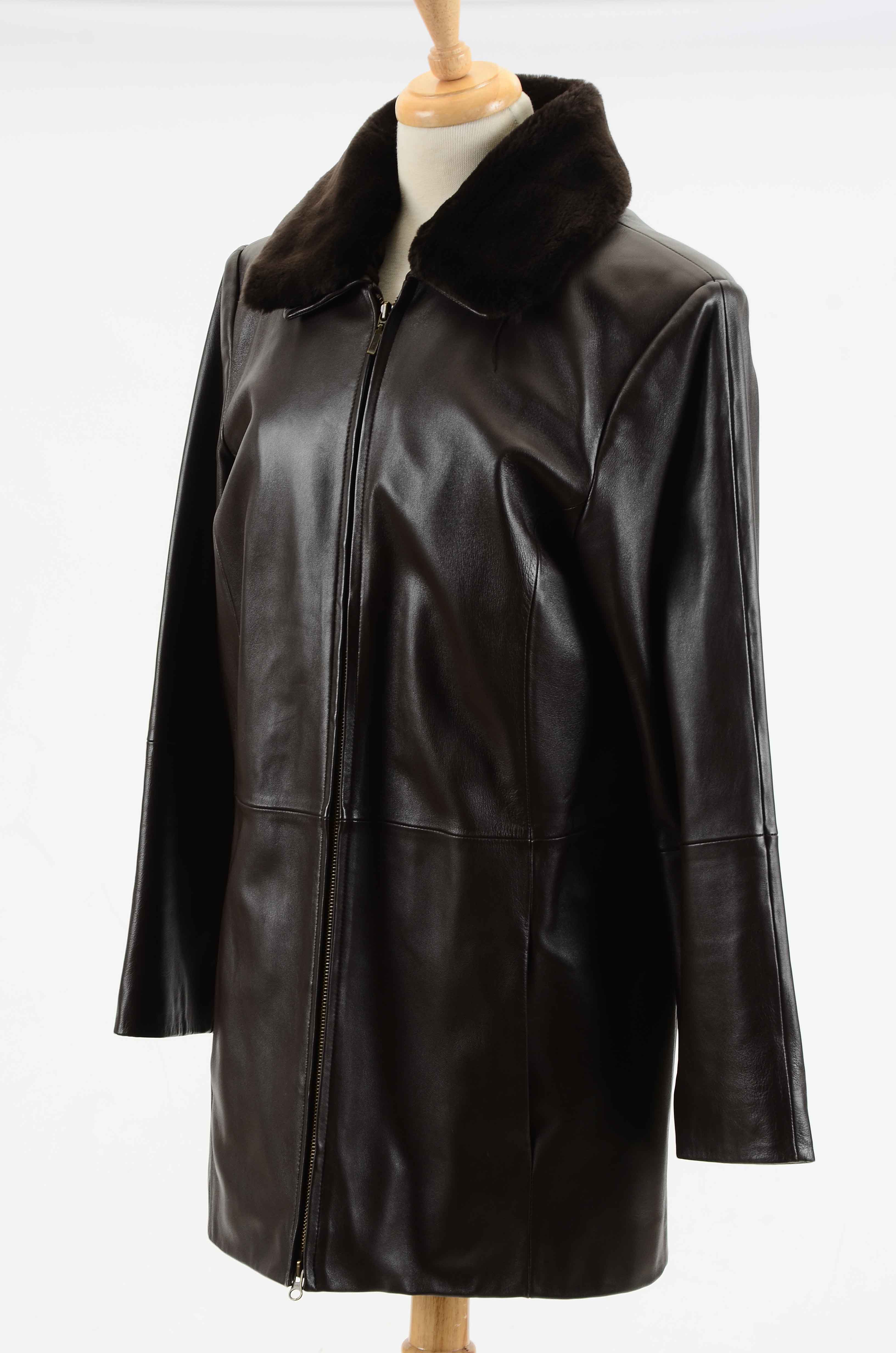 Preston & York Brown Leather Coat With Removable Lining