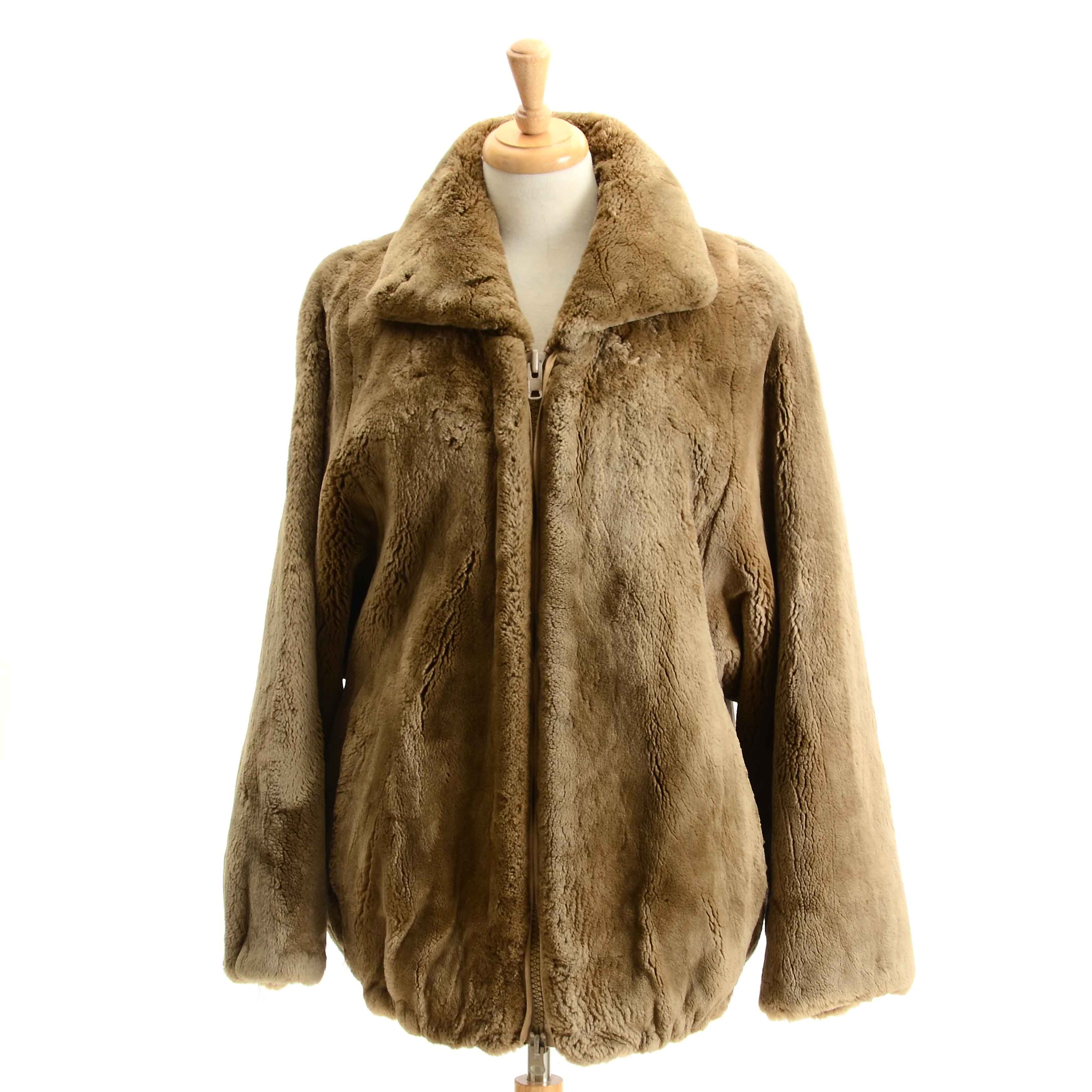 Sheared Beaver Fur Zipper Front Coat